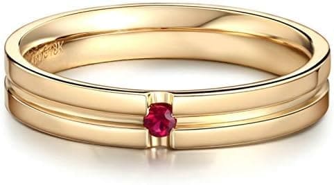 KnSam Anillo Oro de 18K, Línea Forma Anillo de Bodas con Rubí Rojo 0.05ct, Anillo de Hombre Anillo de Mujer (Precio por 2 Anillos) - Imagen 4