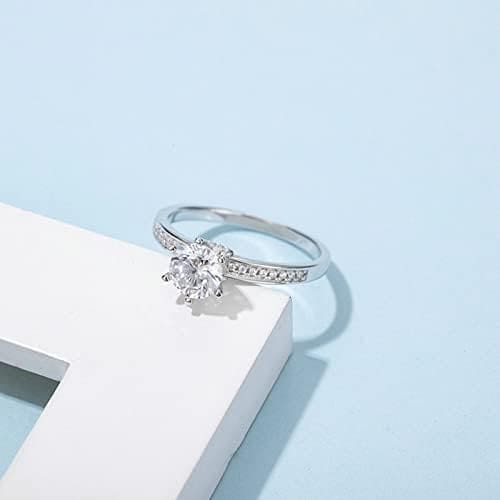 KnSam Mujer Anillo, 6 Garras Clásico Plata Circón Anillo De Bodas Oro Blanco - Imagen 5
