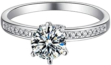 KnSam Mujer Anillo, 6 Garras Clásico Plata Circón Anillo De Bodas Oro Blanco - Imagen 2