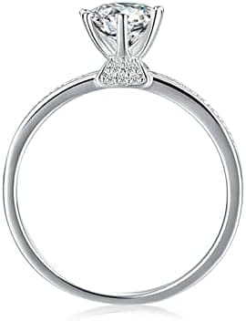KnSam Mujer Anillo, 6 Garras Clásico Plata Circón Anillo De Bodas Oro Blanco - Imagen 3