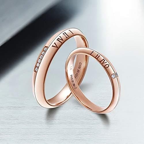 KnSam Anillo Oro Rosa de 18K, Grabado de Números Anillo de Bodas con Diamante Blanco 0.03ct, Anillo de Hombre Anillo de Mujer (Precio por 2 Anillos) - Imagen 6