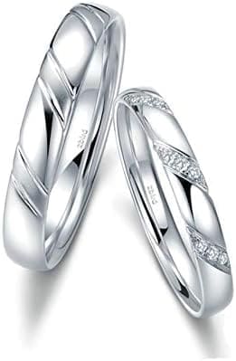 KnSam Anillo Oro blanco de 18K, Raya Elegante Diamantes Anillo de Bodas con Diamante Blanco 0.036ct, Anillo de Hombre Anillo de Mujer (Precio por 2 Anillos)