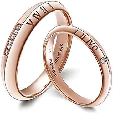 KnSam Anillo Oro Rosa de 18K, Grabado de Números Anillo de Bodas con Diamante Blanco 0.03ct, Anillo de Hombre Anillo de Mujer (Precio por 2 Anillos)