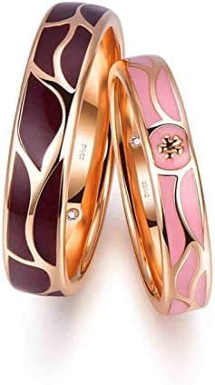 KnSam Anillo Oro Rosa de 18K, Crecimiento de la Vid Anillo de Bodas con Diamante Blanco 0.004ct, Anillo de Hombre Anillo de Mujer (Precio por 2 Anillos)