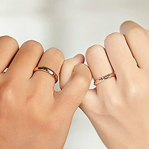 KnSam Anillo Oro Rosa de 18K, Grabado de Números Anillo de Bodas con Diamante Blanco 0.03ct, Anillo de Hombre Anillo de Mujer (Precio por 2 Anillos) - Imagen 2
