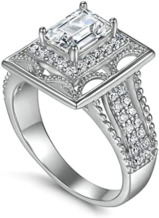 KnSam Mujer Anillo, Lujo Retro Plata Circón Anillo De Bodas Plata - Imagen 4