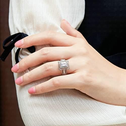 KnSam Mujer Anillo, Lujo Retro Plata Circón Anillo De Bodas Plata - Imagen 2