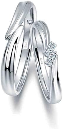KnSam Anillo Oro Blanco de 18K, Cruzar Intersecarse Anillo de Bodas con Diamante Blanco 0.026ct, Anillo de Hombre Anillo de Mujer (Precio por 2 Anillos)