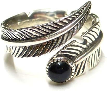 Anillo de plata de ley con diseño de pluma de alma, ónix, tamaño 62, de plata de ley, unisex, Plata, Ónix