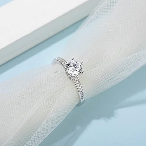 KnSam Mujer Anillo, 6 Garras Clásico Plata Circón Anillo De Bodas Oro Blanco - Imagen 4