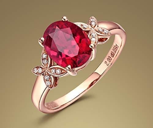 KnSam Bague Femme Fine Papillon Tourmaline Rouge Naturelle, Or 18 Carats Élégance Cadeau Noël - Imagen 4