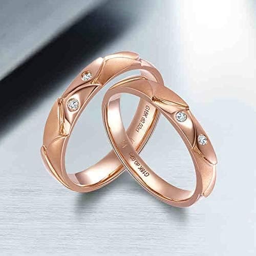 KnSam Anillo Oro Rosa de 18K, Irregular Forma Anillo de Bodas con Diamante Blanco 0.04ct, Anillo de Hombre Anillo de Mujer (Precio por 2 Anillos) - Imagen 5