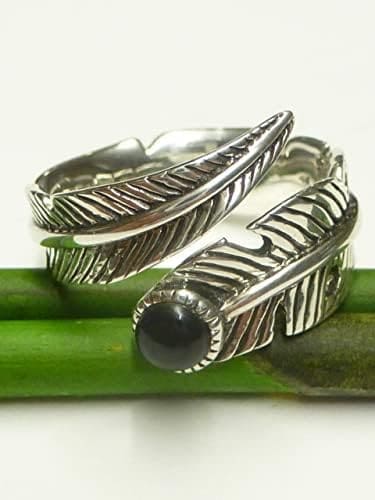 Anillo de plata de ley con diseño de pluma de alma, ónix, tamaño 62, de plata de ley, unisex, Plata, Ónix - Imagen 6