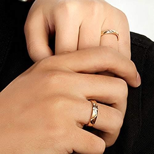 KnSam Anillo Oro Rosa de 18K, Irregular Forma Anillo de Bodas con Diamante Blanco 0.04ct, Anillo de Hombre Anillo de Mujer (Precio por 2 Anillos) - Imagen 2