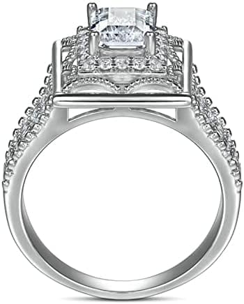KnSam Mujer Anillo, Lujo Retro Plata Circón Anillo De Bodas Plata - Imagen 5