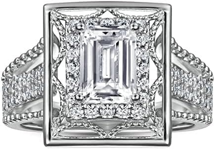 KnSam Mujer Anillo, Lujo Retro Plata Circón Anillo De Bodas Plata