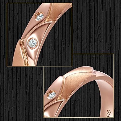 KnSam Anillo Oro Rosa de 18K, Irregular Forma Anillo de Bodas con Diamante Blanco 0.04ct, Anillo de Hombre Anillo de Mujer (Precio por 2 Anillos) - Imagen 3