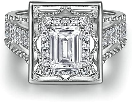 KnSam Mujer Anillo, Lujo Retro Plata Circón Anillo De Bodas Plata - Imagen 3