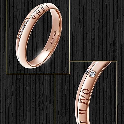 KnSam Anillo Oro Rosa de 18K, Grabado de Números Anillo de Bodas con Diamante Blanco 0.03ct, Anillo de Hombre Anillo de Mujer (Precio por 2 Anillos) - Imagen 3